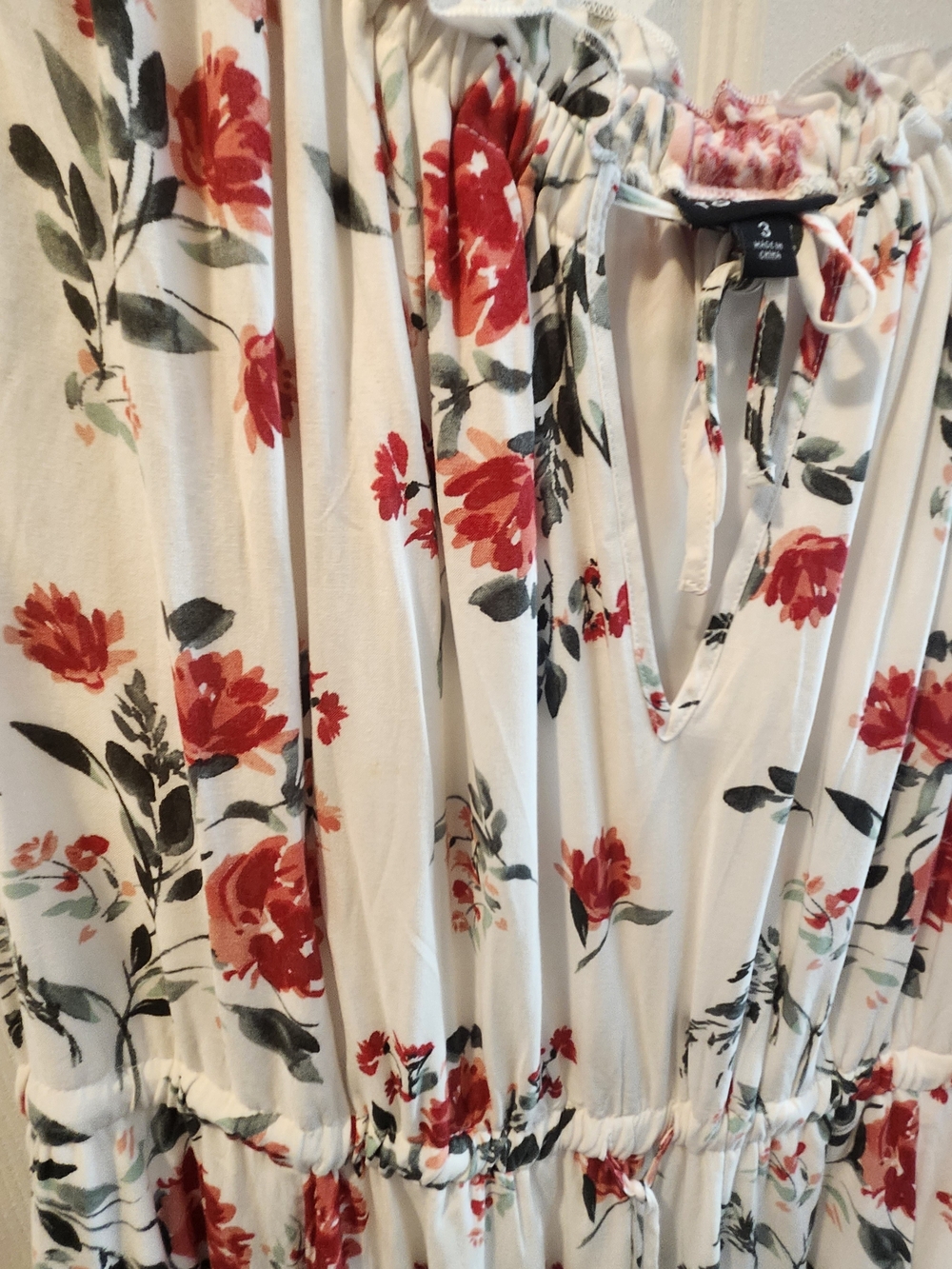 Torrid Cream Floral Midi Dress with Red Rose Print, Torrid 3 = 3X - Picture 4 of 4
